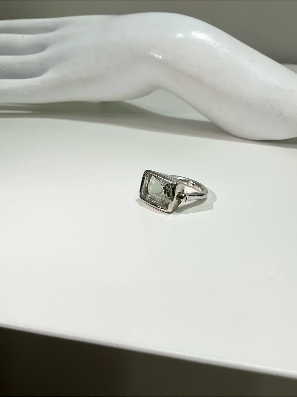 STERLING SILVER 925 Green Stone Emerald Cut Statement Ring Size 7-7.5